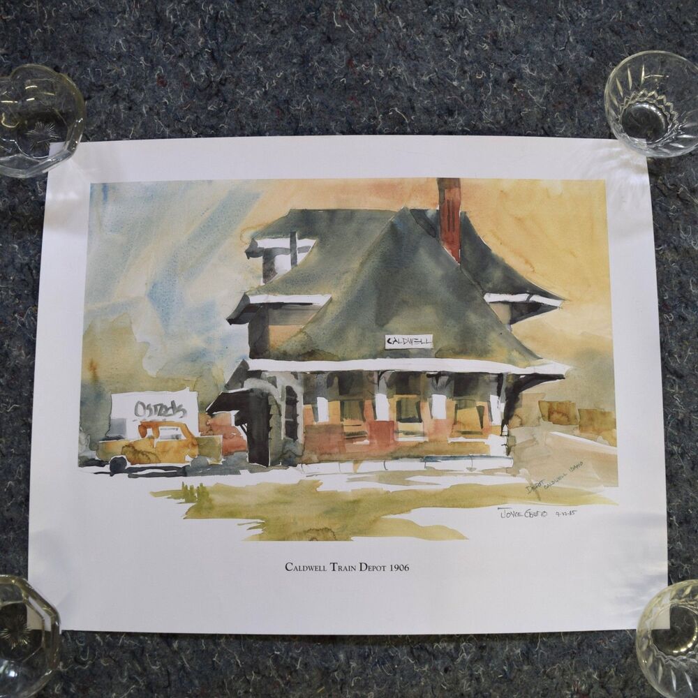 Joyce Gow 1985 Watercolor Art Print Caldwell Train Depot 1906 Measures 24"x19"